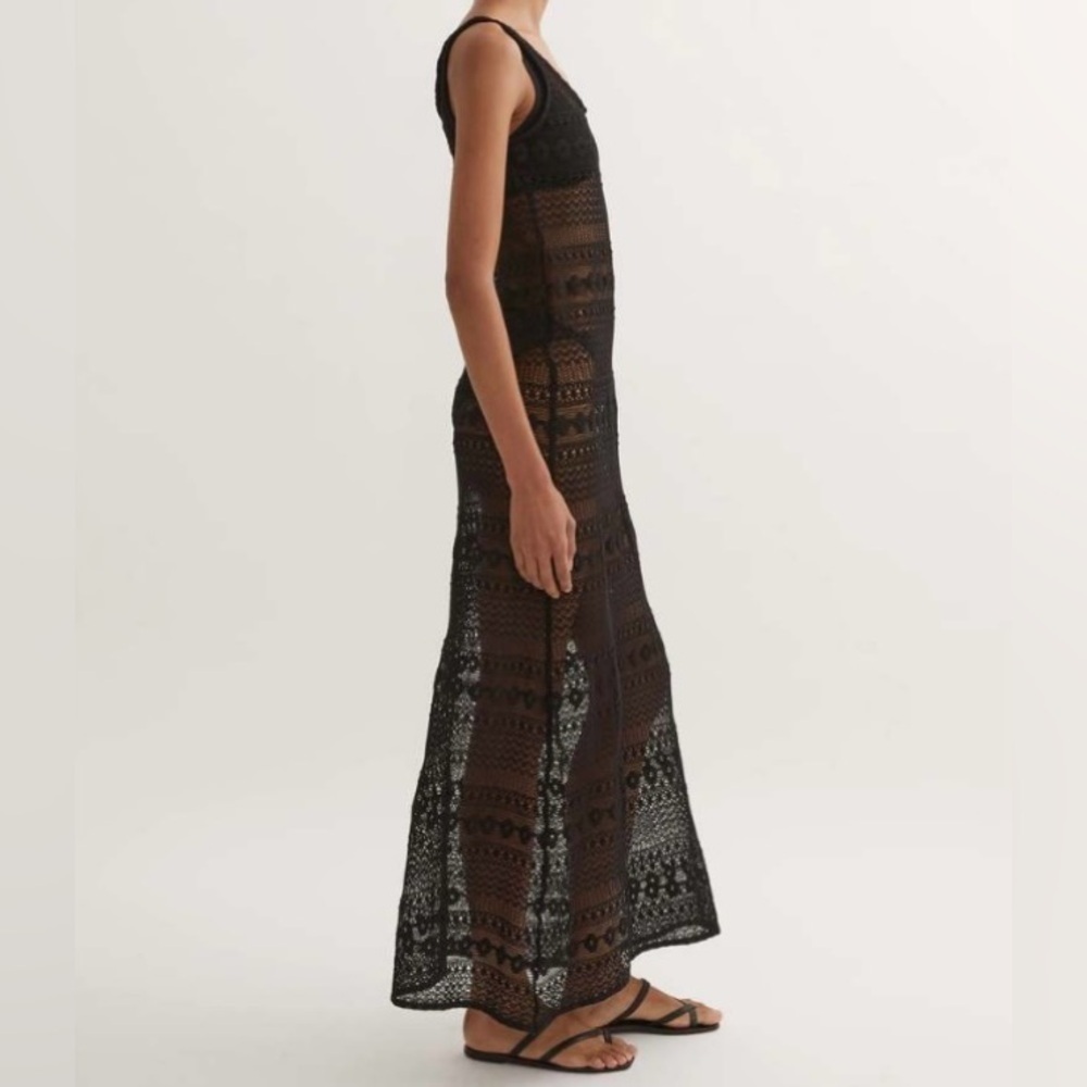 Hyde & Stone Black Sigrid Lace Maxi Slip Dress Open Knit Cover-Up AU 12 NWT